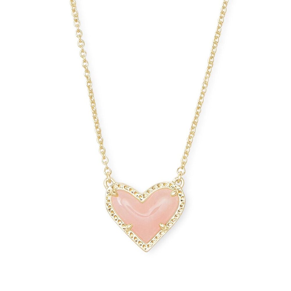 Pink Heart Necklace 14K Gold Plated Heart Pendant Necklace Cute Dainty Aesthetic